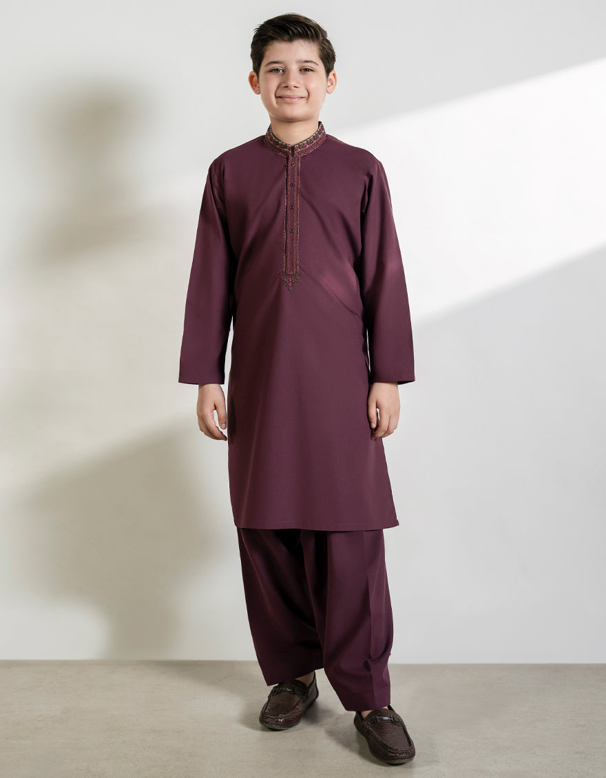 Blended Burgundy Shalwar Kameez - J. Junaid Jamshed