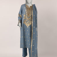 Cotton Net Blue Stitched Suit - J. Junaid Jamshed