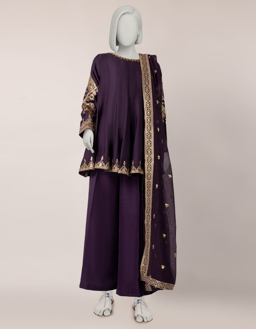 Cotton Net Purple Stitched Suit - J. Junaid Jamshed