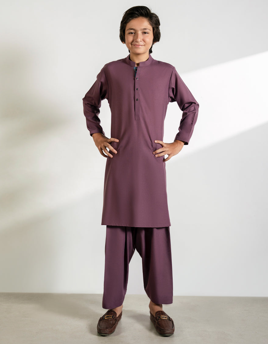 Polyester Plum Shalwar Kameez - J. Junaid Jamshed
