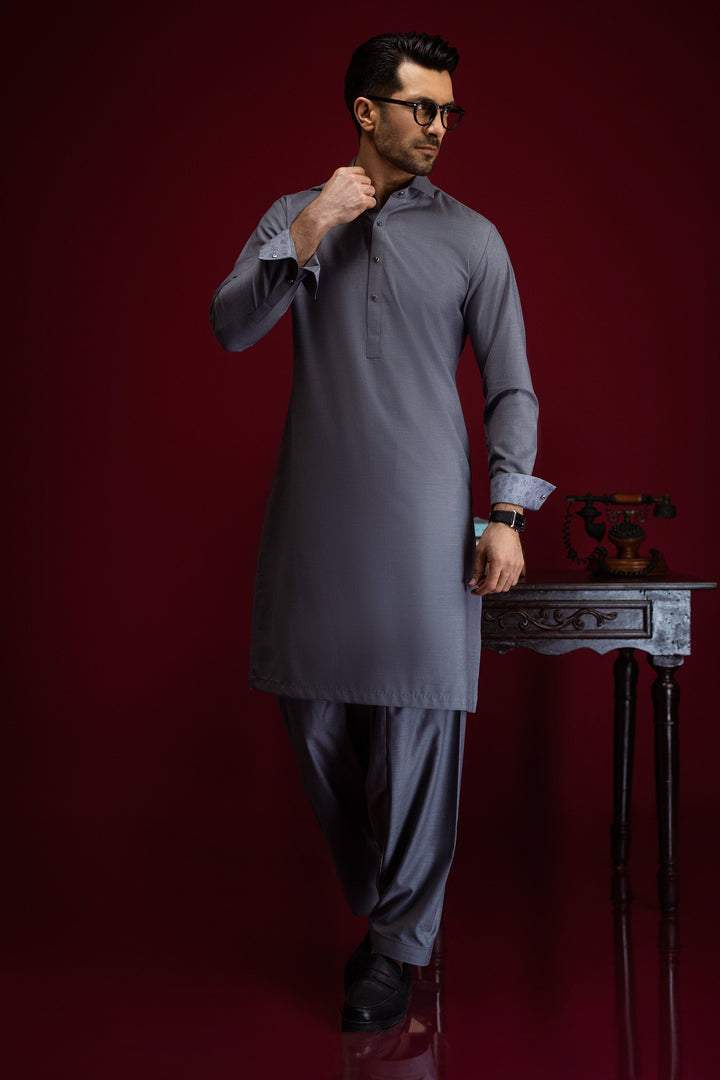 Blended Light Grey Shalwar Kameez - J. Junaid Jamshed