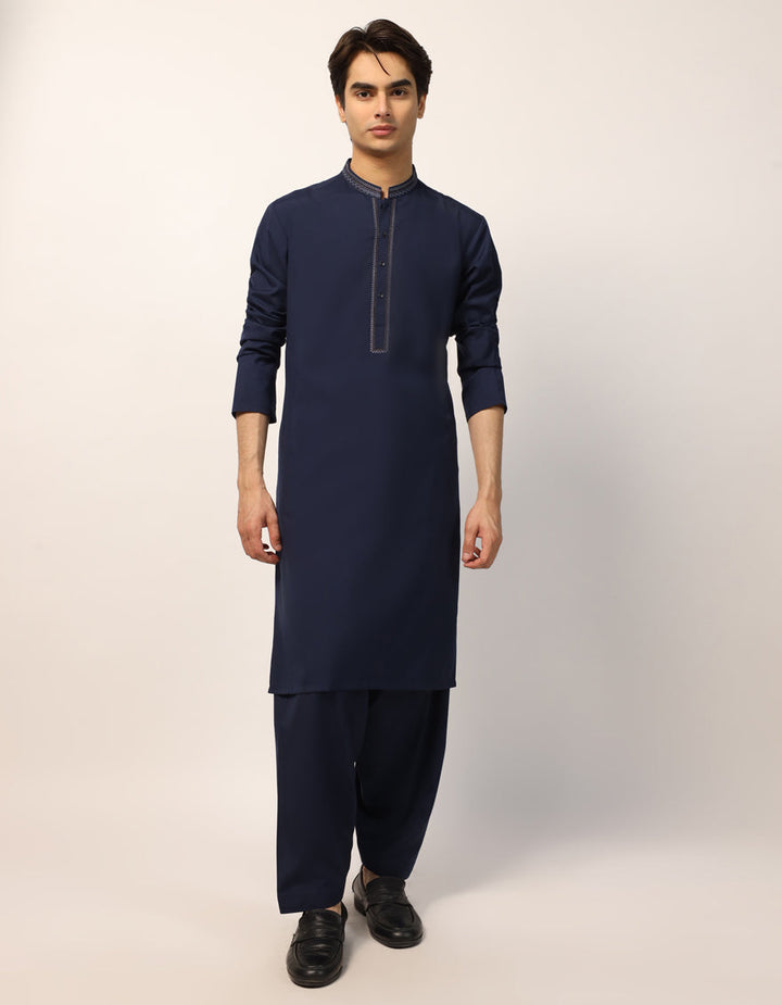 Blended Navy Blue Shalwar Kameez - J. Junaid Jamshed