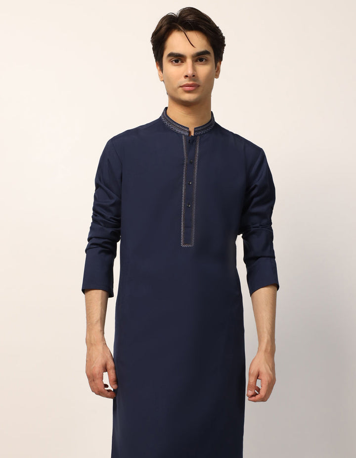 Blended Navy Blue Shalwar Kameez - J. Junaid Jamshed