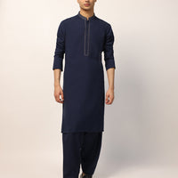 Blended Navy Blue Shalwar Kameez - J. Junaid Jamshed