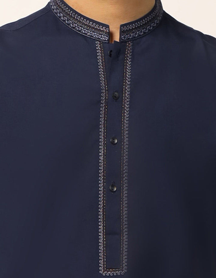 Blended Navy Blue Shalwar Kameez - J. Junaid Jamshed
