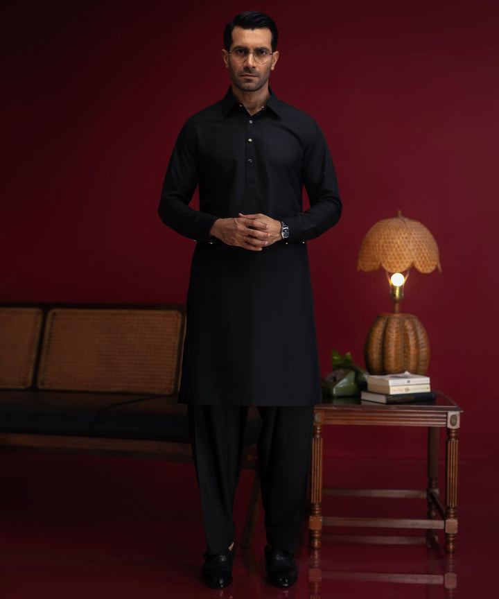 Blended Black Shalwar Kameez - J. Junaid Jamshed