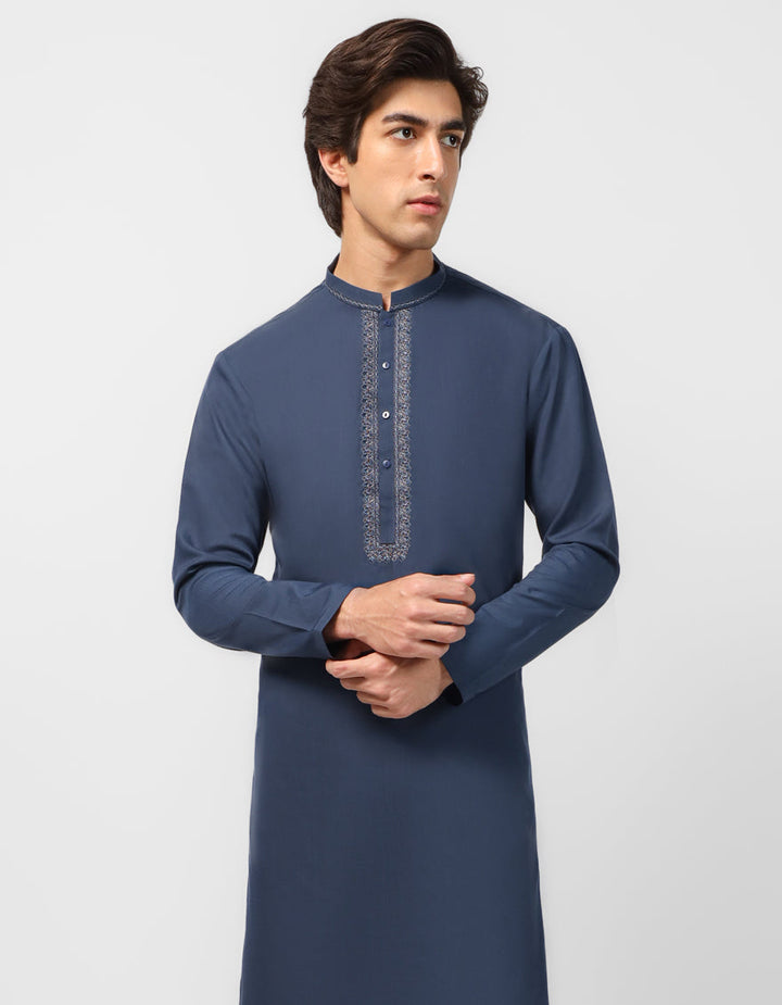 Polyester Dull Blue Kurta Trouser - J. Junaid Jamshed
