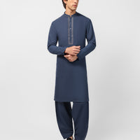 Polyester Dull Blue Shalwar Kameez - J. Junaid Jamshed
