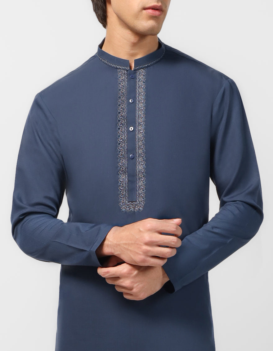 Polyester Dull Blue Kurta Trouser - J. Junaid Jamshed