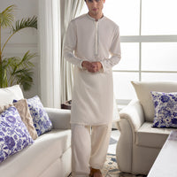 Polyester Off White Shalwar Kameez - J. Junaid Jamshed