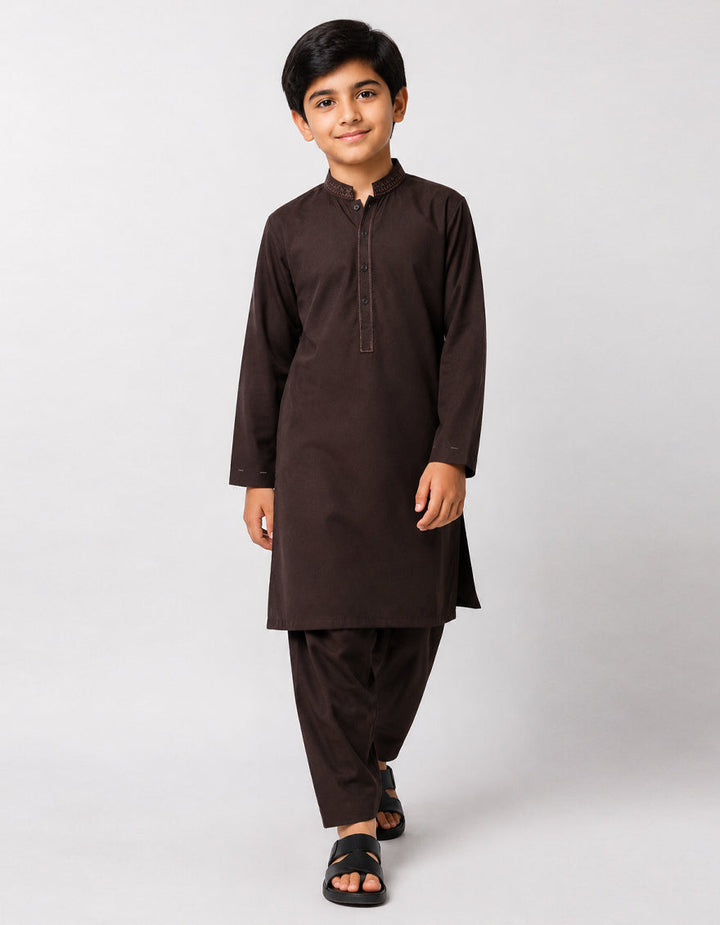 Blended Dark Brown Shalwar Kameez - J. Junaid Jamshed