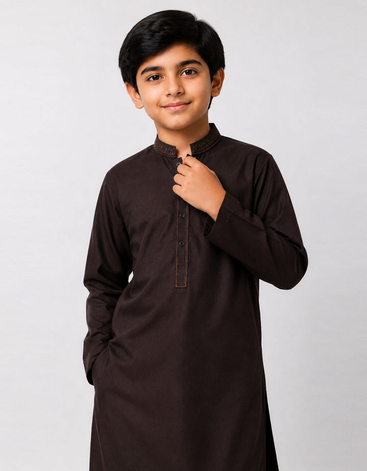 Blended Dark Brown Shalwar Kameez - J. Junaid Jamshed