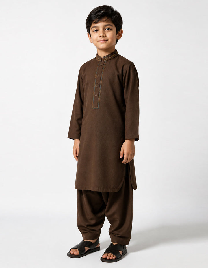 Blended Brown Shalwar Kameez - J. Junaid Jamshed