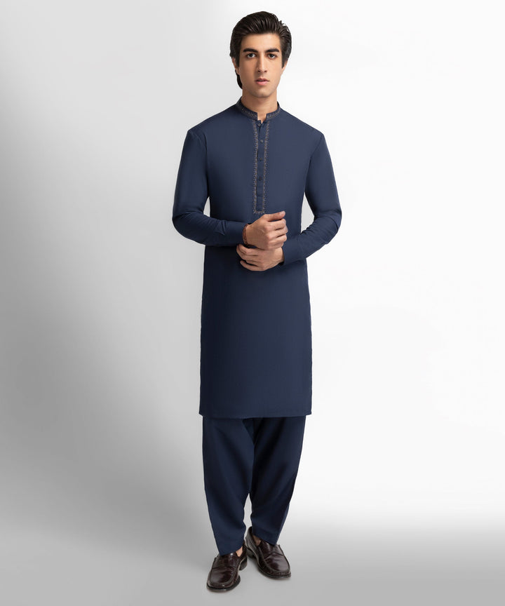 Blended Navy Blue Shalwar Kameez - J. Junaid Jamshed