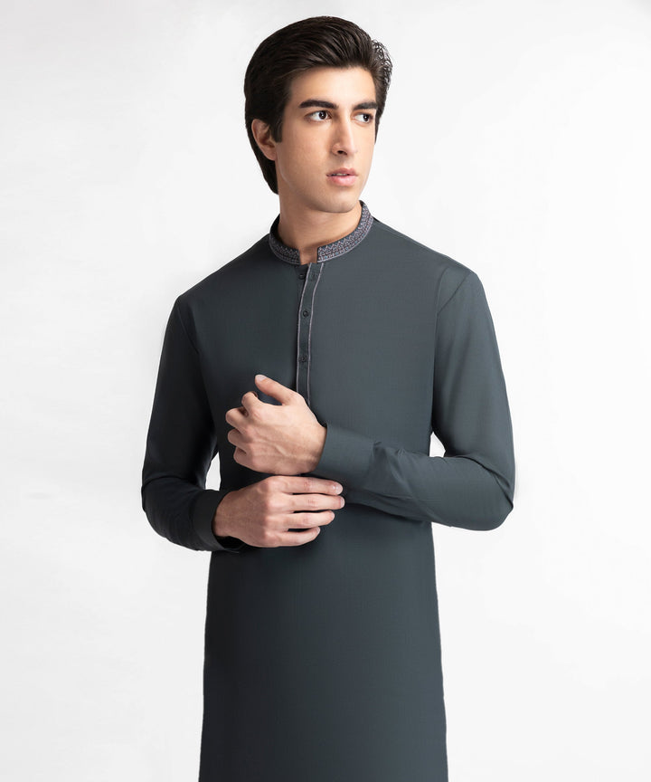 Blended Dark Green Shalwar Kameez - J. Junaid Jamshed