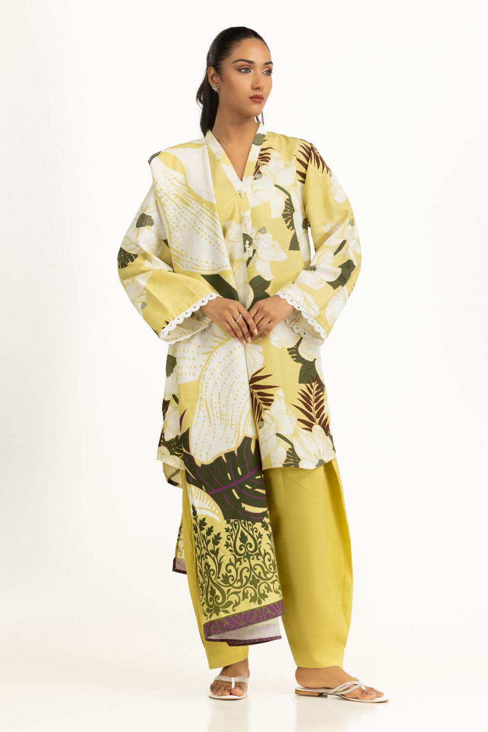 Corduroy Printed Yellow Stitched Suit - Gul Ahmed