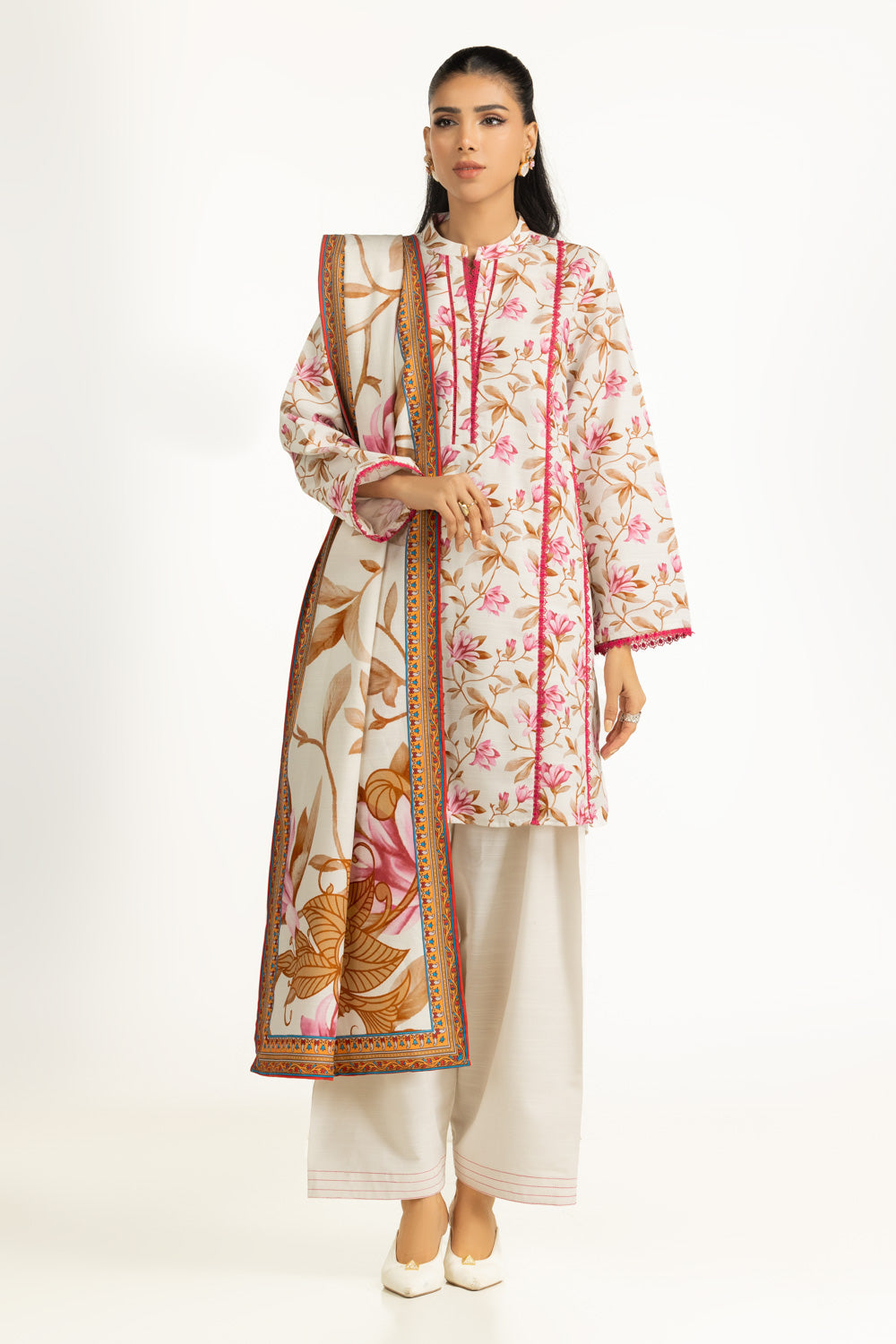 Corduroy Printed Off White Stitched Suit - Gul Ahmed