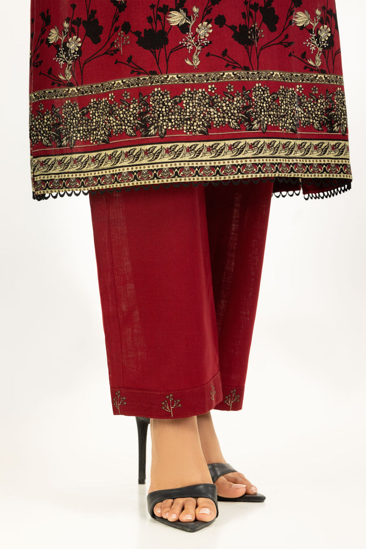 Khaddar Printed Maroon Stitched Suit - Gul Ahmed