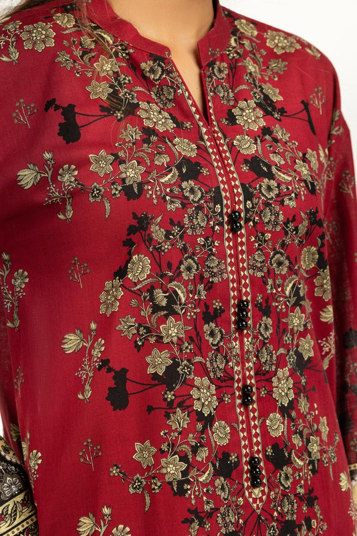 Khaddar Printed Maroon Stitched Suit - Gul Ahmed