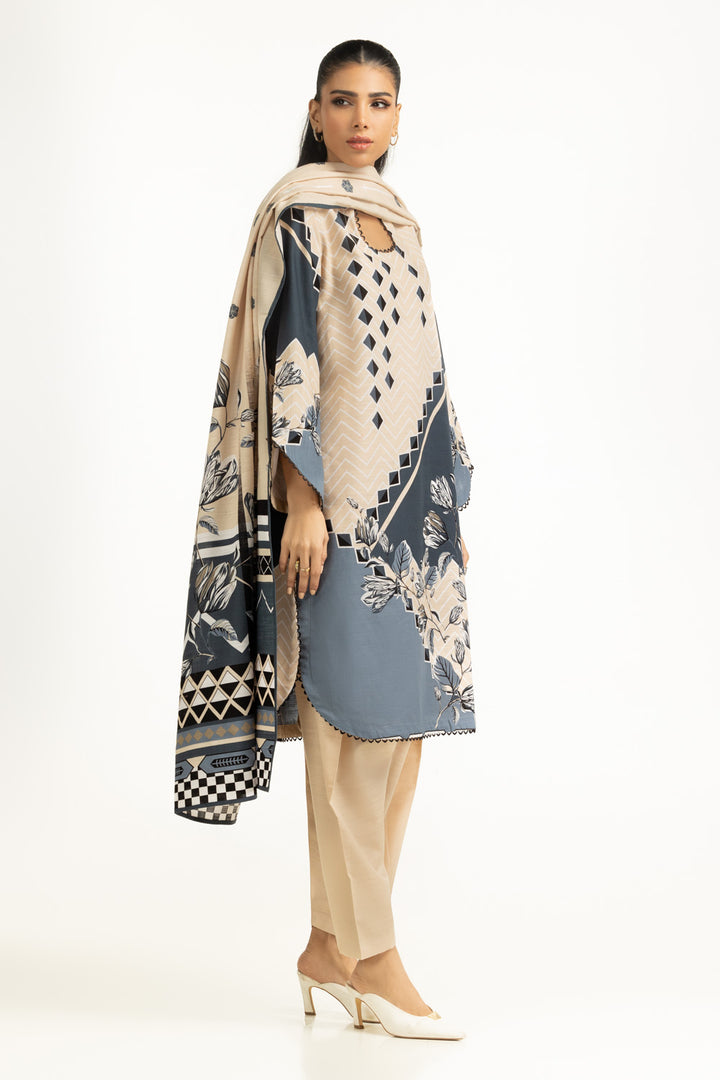 Khaddar Printed Beige Stitched Suit - Gul Ahmed