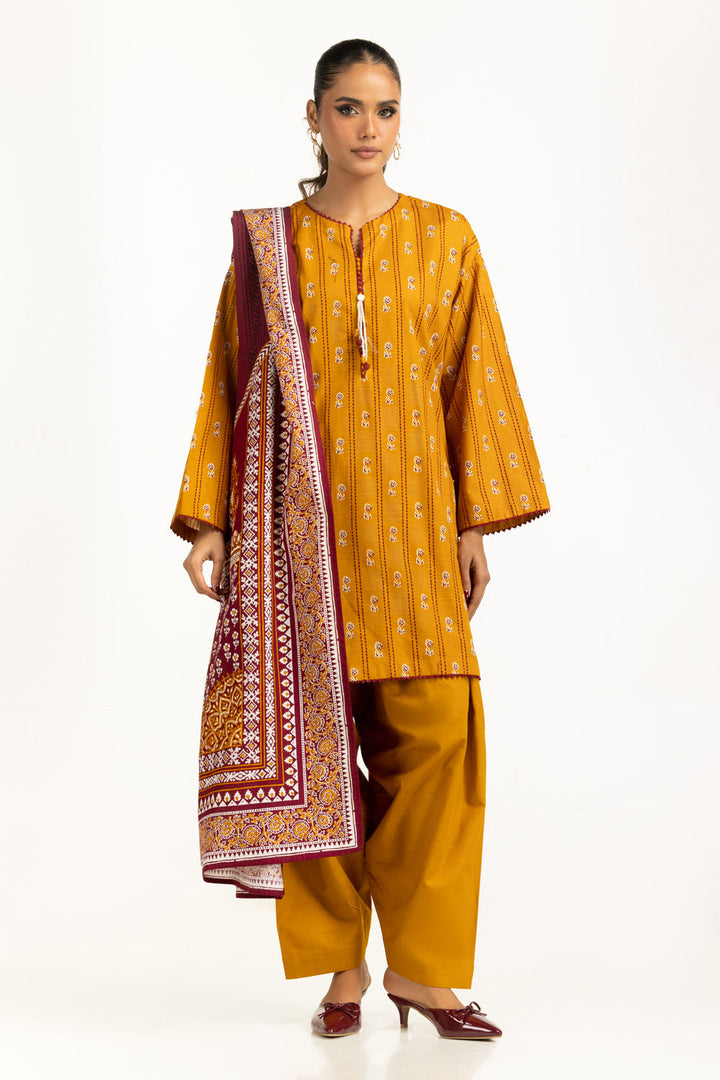 Khaddar Printed Mustard Stitched Suit - Gul Ahmed
