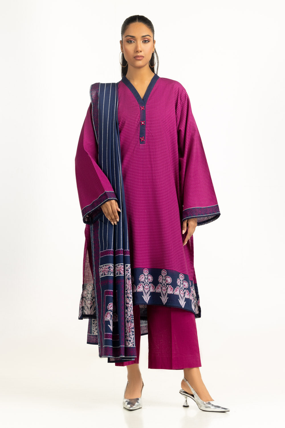 Khaddar Printed Magenta Stitched Suit - Gul Ahmed
