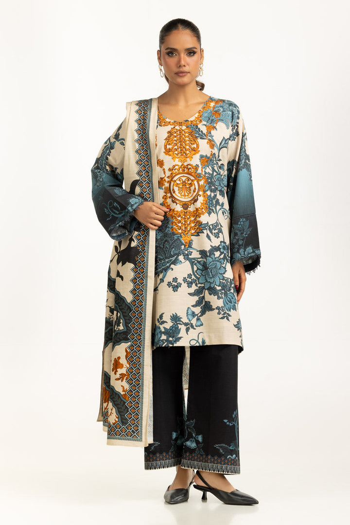 Khaddar Printed Off White Stitched Suit - Gul Ahmed
