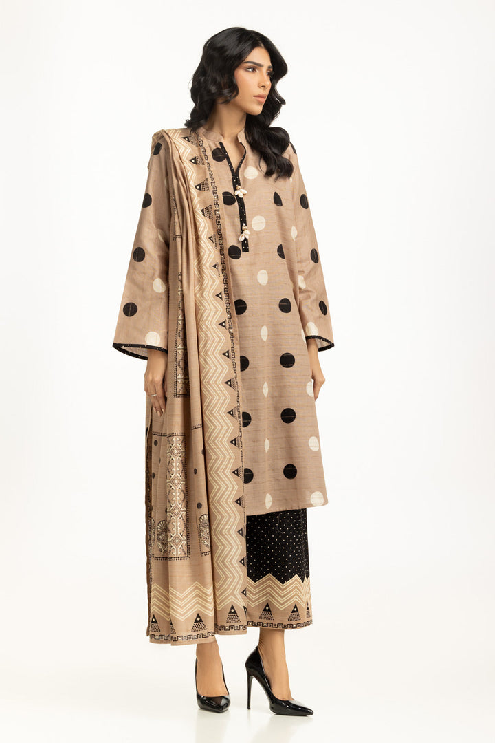 Khaddar Printed Brown Stitched Suit - Gul Ahmed