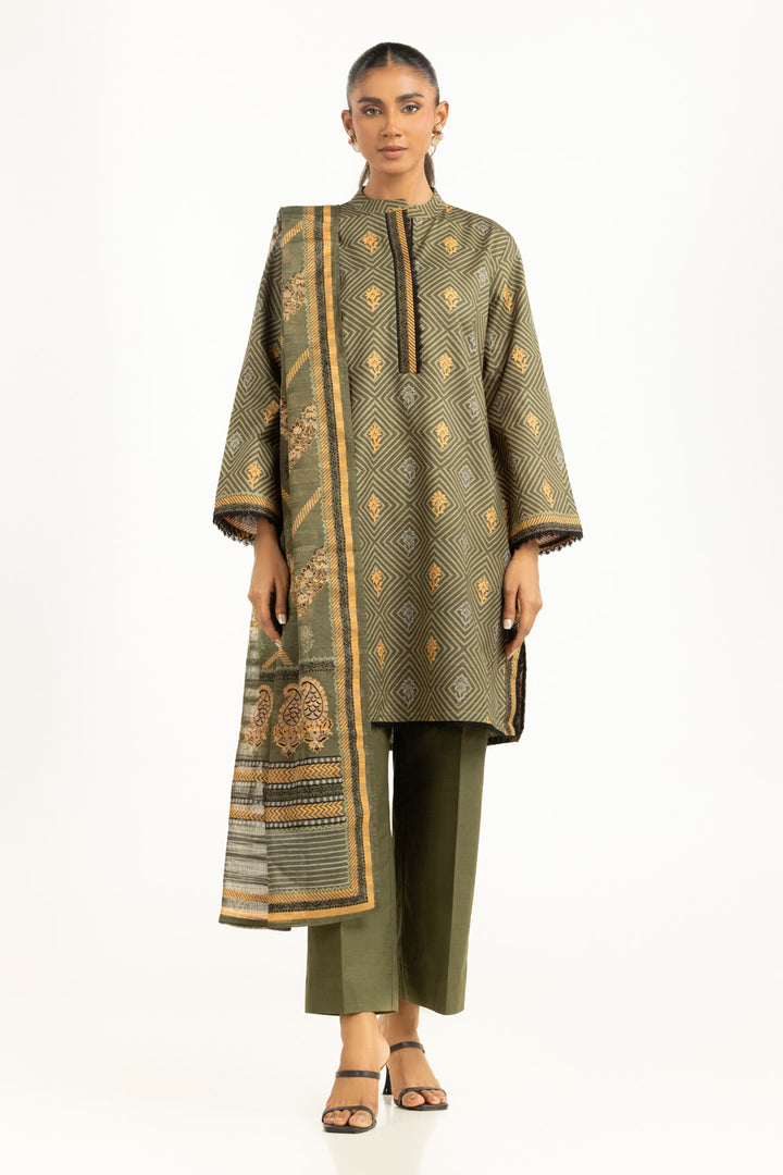 Khaddar Printed Green Stitched Suit - Gul Ahmed