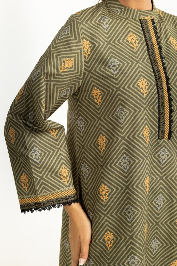 Khaddar Printed Green Stitched Suit - Gul Ahmed