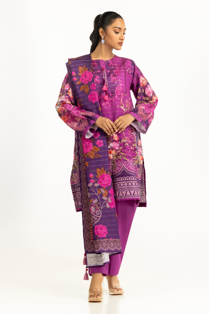 Khaddar Printed Purple Stitched Suit - Gul Ahmed
