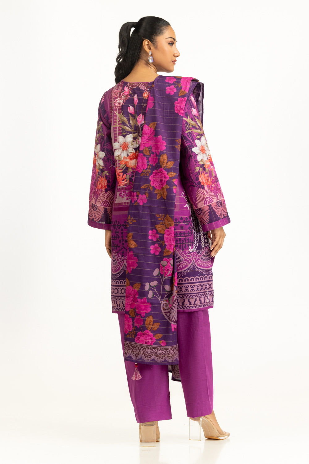 Khaddar Printed Purple Stitched Suit - Gul Ahmed