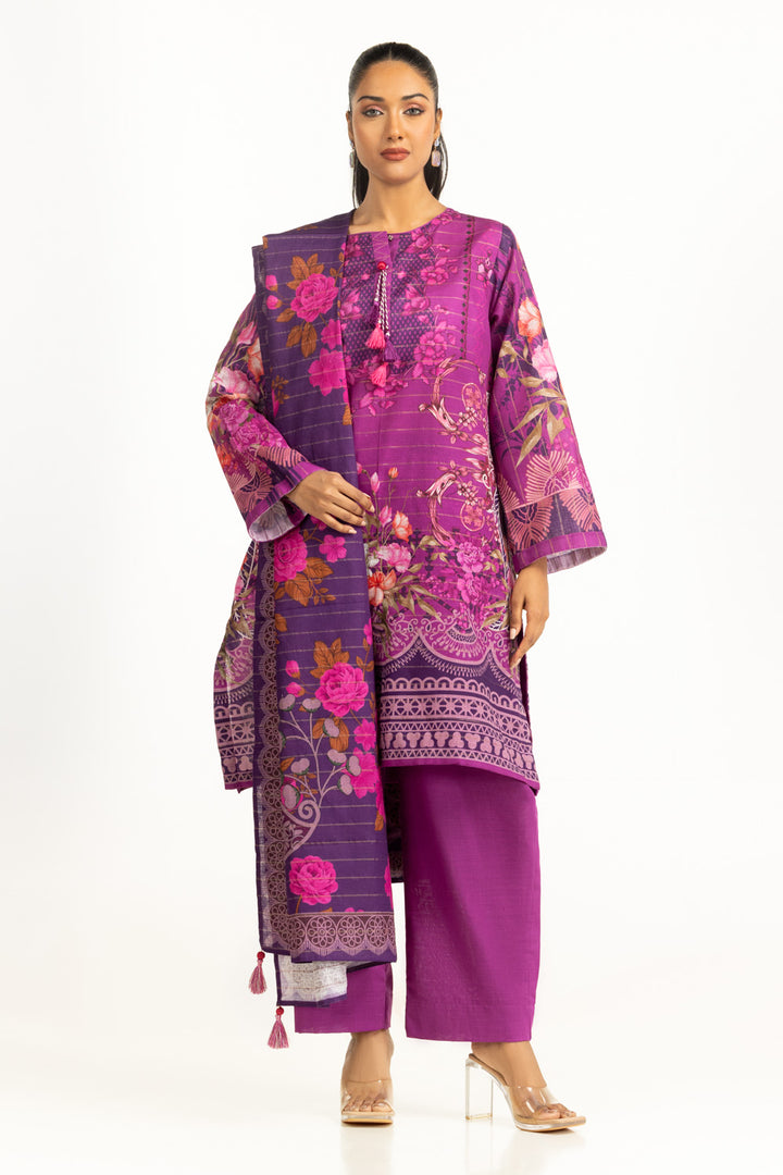 Khaddar Printed Purple Stitched Suit - Gul Ahmed