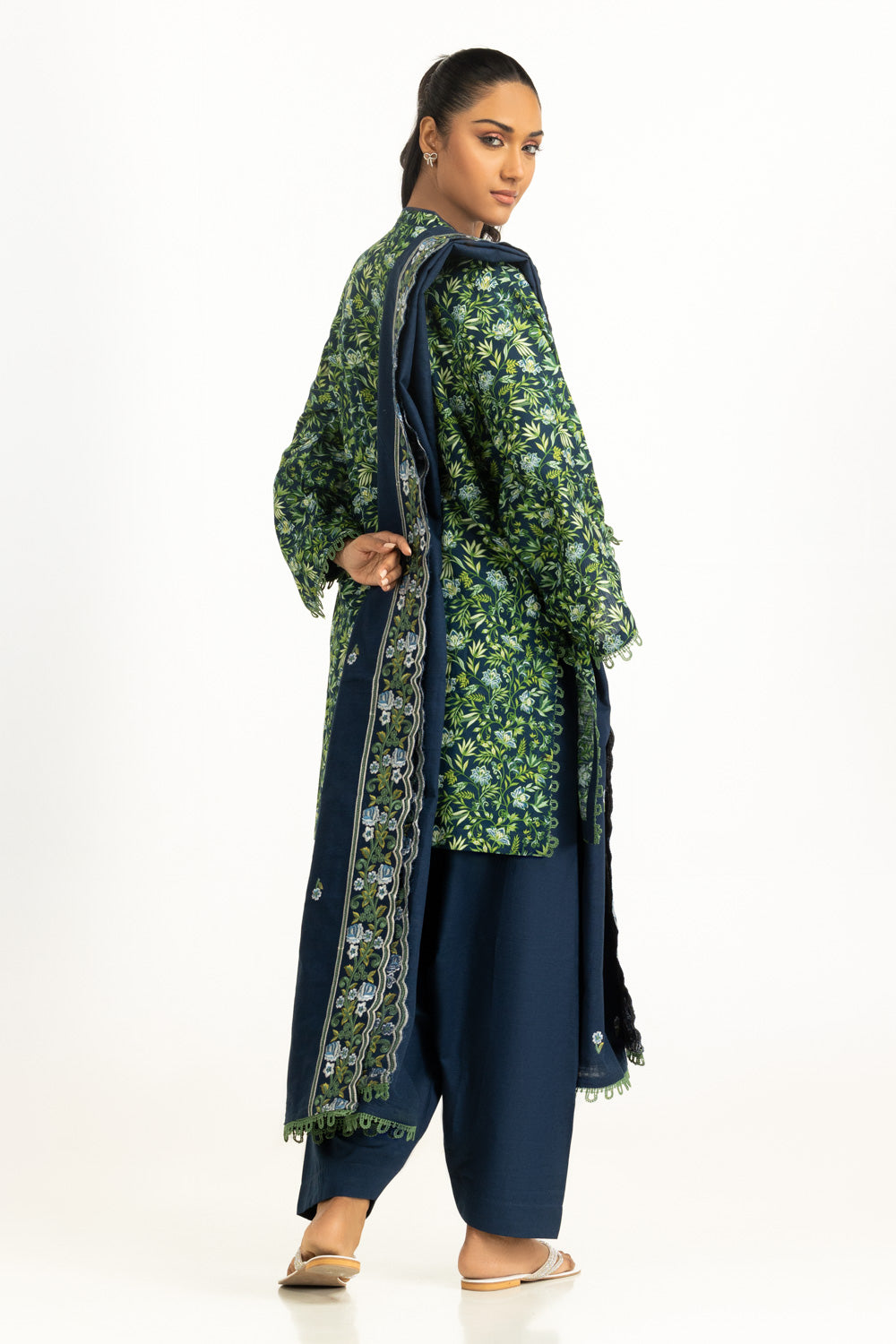 Khaddar Printed Navy Blue Stitched Suit - Gul Ahmed