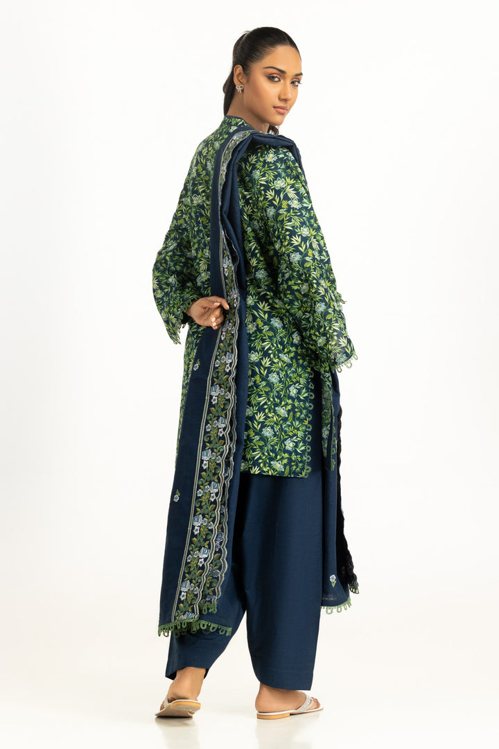 Khaddar Printed Navy Blue Stitched Suit - Gul Ahmed