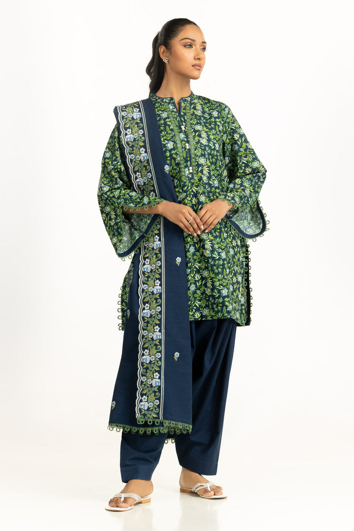 Khaddar Printed Navy Blue Stitched Suit - Gul Ahmed