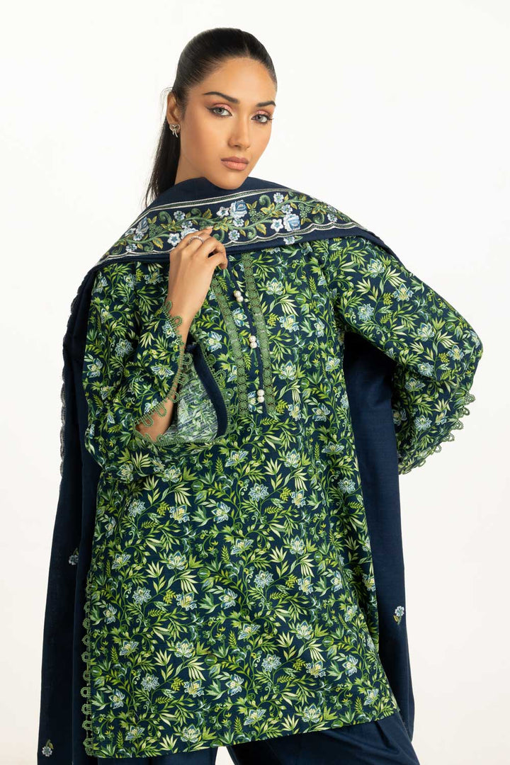 Khaddar Printed Navy Blue Stitched Suit - Gul Ahmed