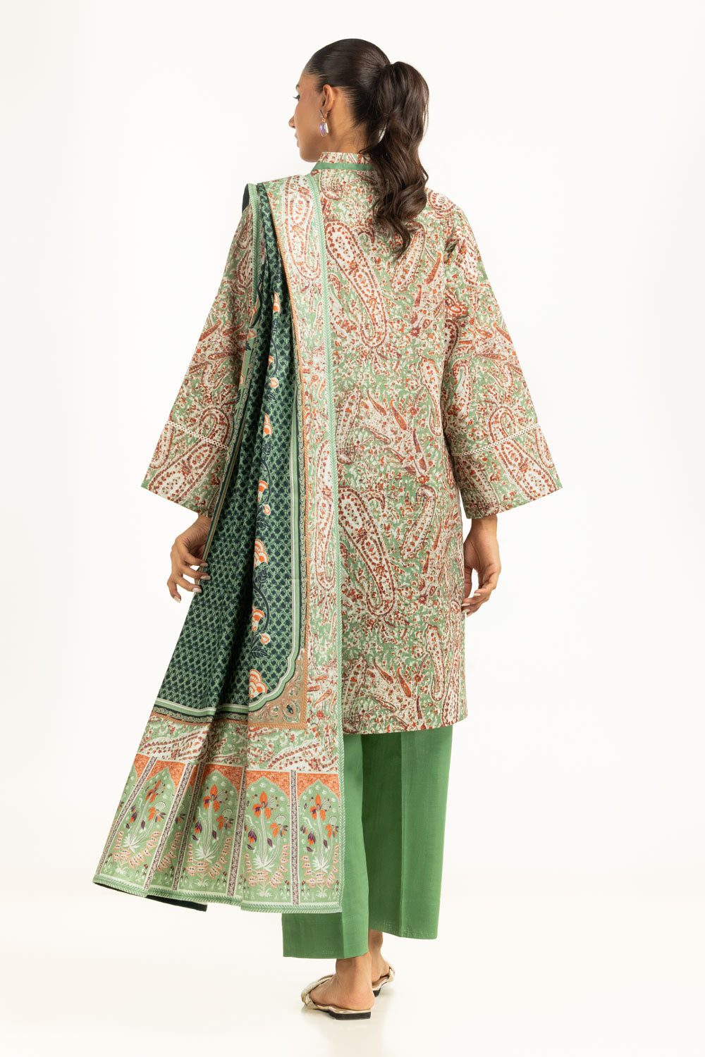 Khaddar Printed Green Stitched Suit - Gul Ahmed