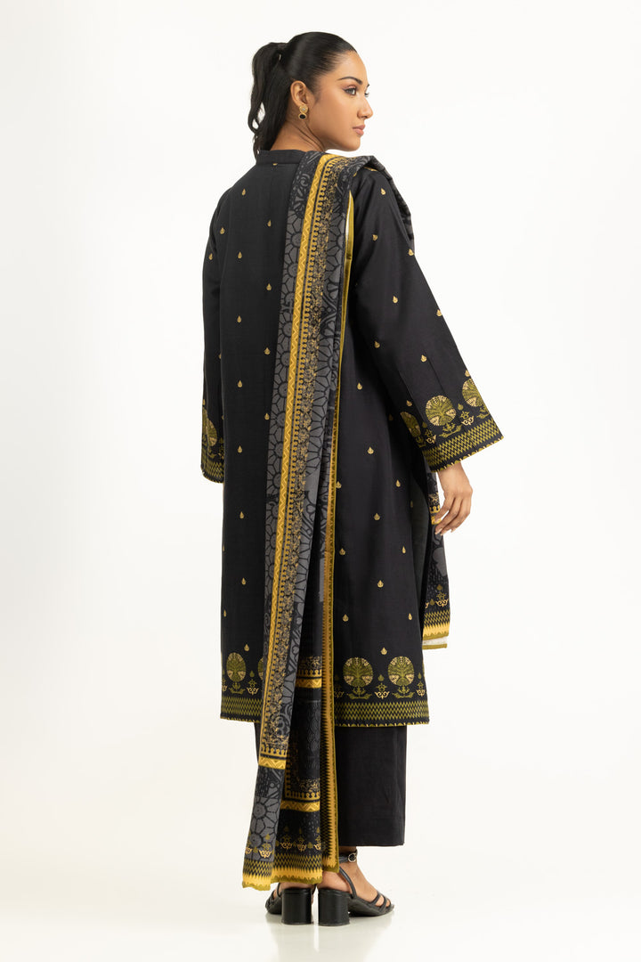 Khaddar Printed Black Stitched Suit - Gul Ahmed