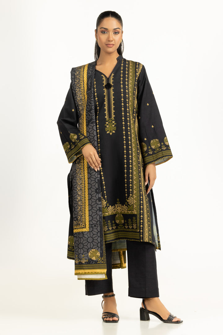 Khaddar Printed Black Stitched Suit - Gul Ahmed
