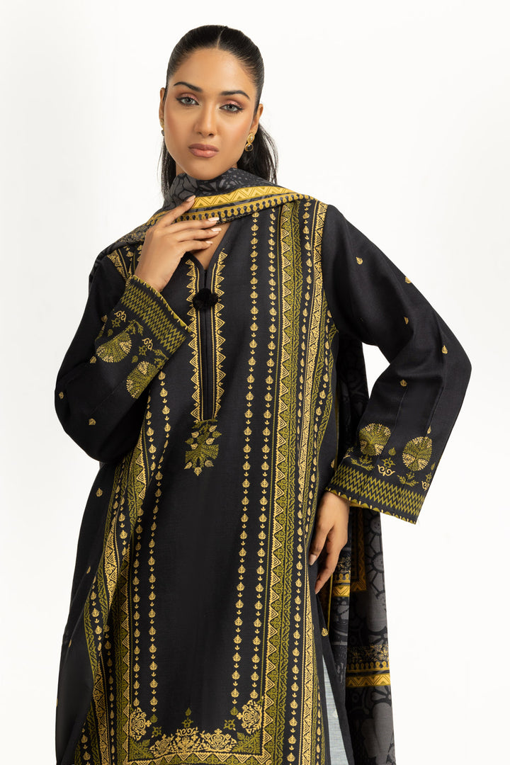 Khaddar Printed Black Stitched Suit - Gul Ahmed