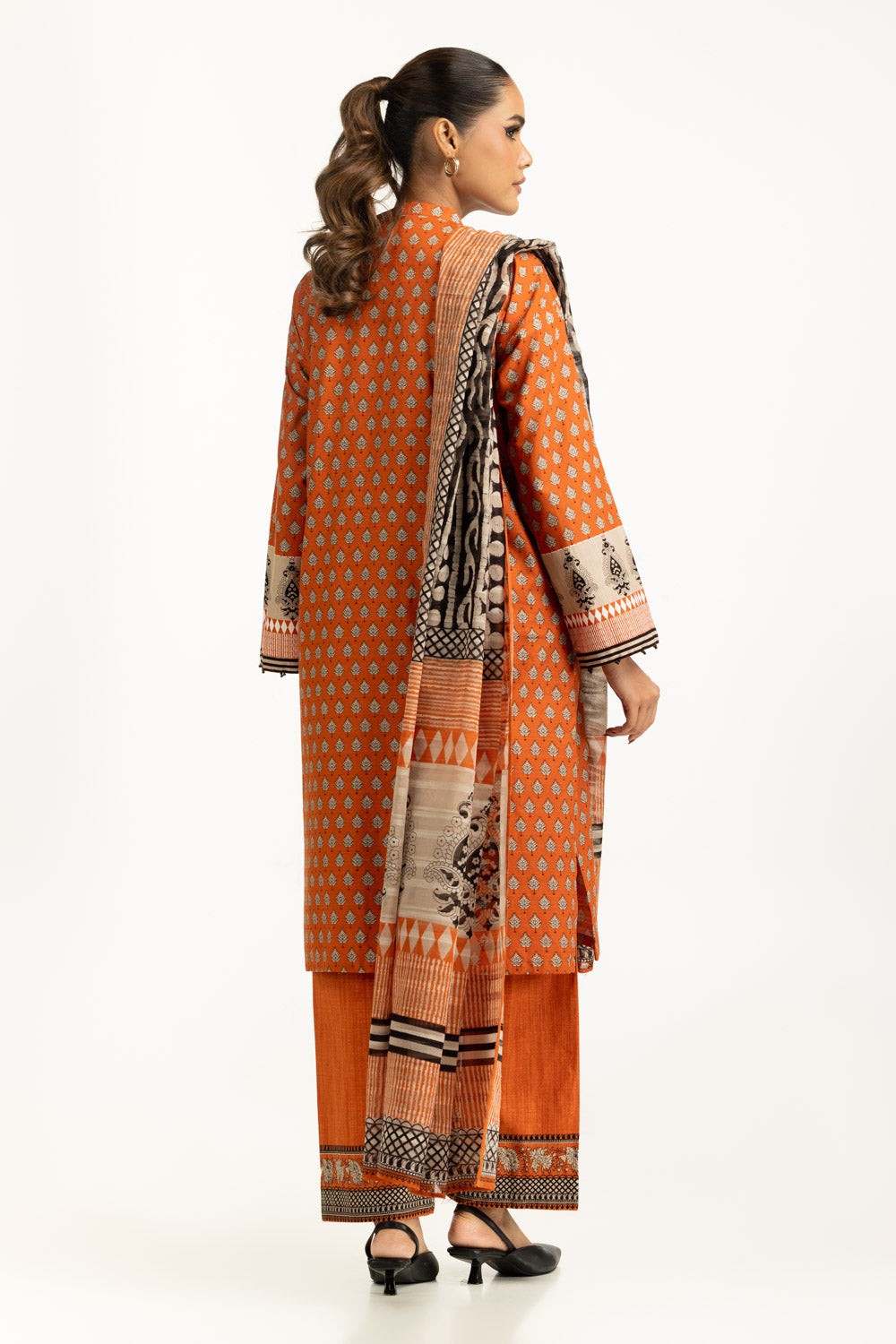 Khaddar Printed Rust Stitched Suit - Gul Ahmed