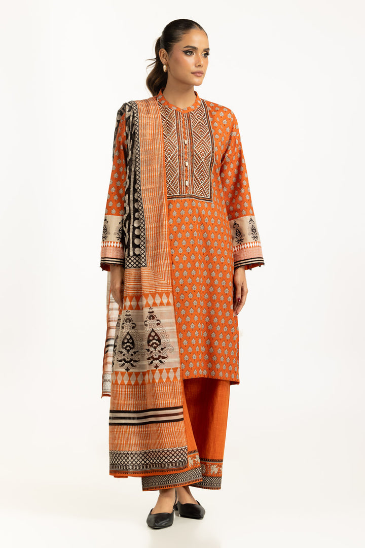 Khaddar Printed Rust Stitched Suit - Gul Ahmed