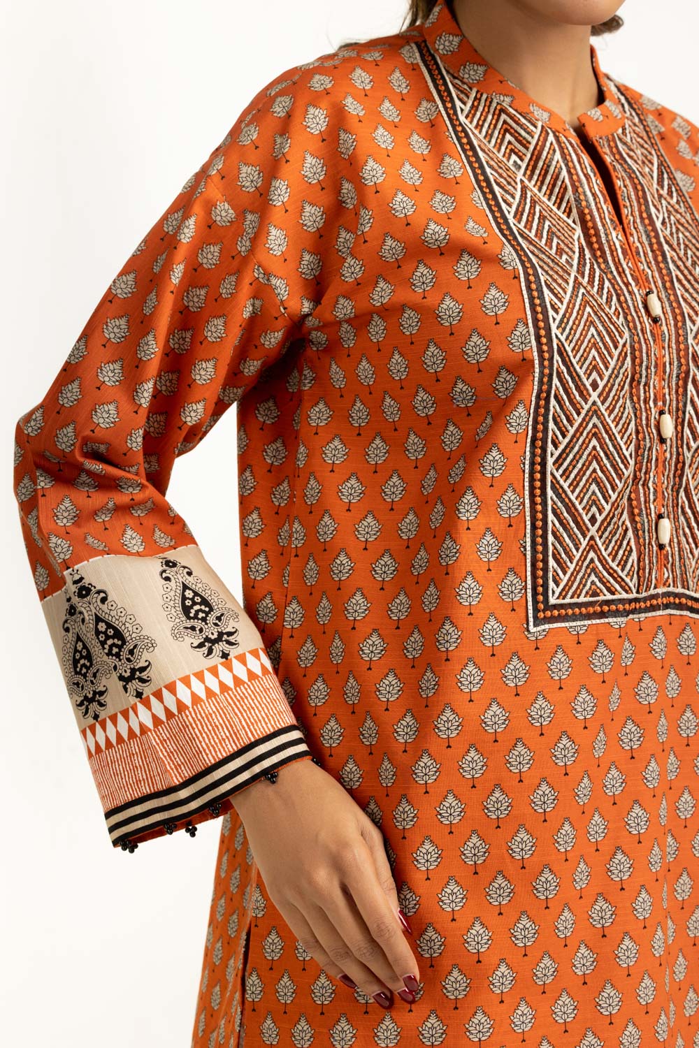 Khaddar Printed Rust Stitched Suit - Gul Ahmed