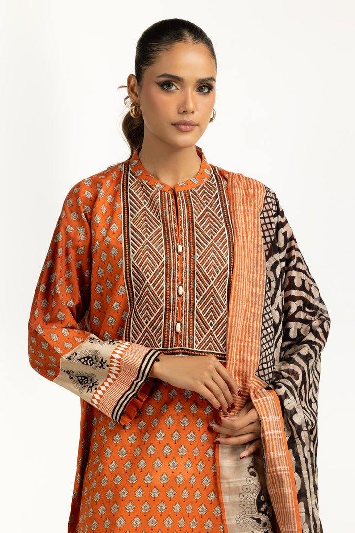 Khaddar Printed Rust Stitched Suit - Gul Ahmed