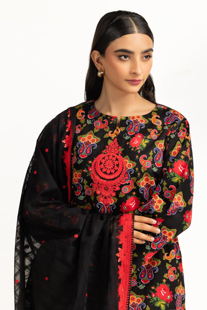 Khaddar Printed Black Stitched Suit - Gul Ahmed