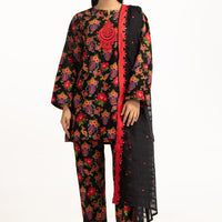 Khaddar Printed Black Stitched Suit - Gul Ahmed