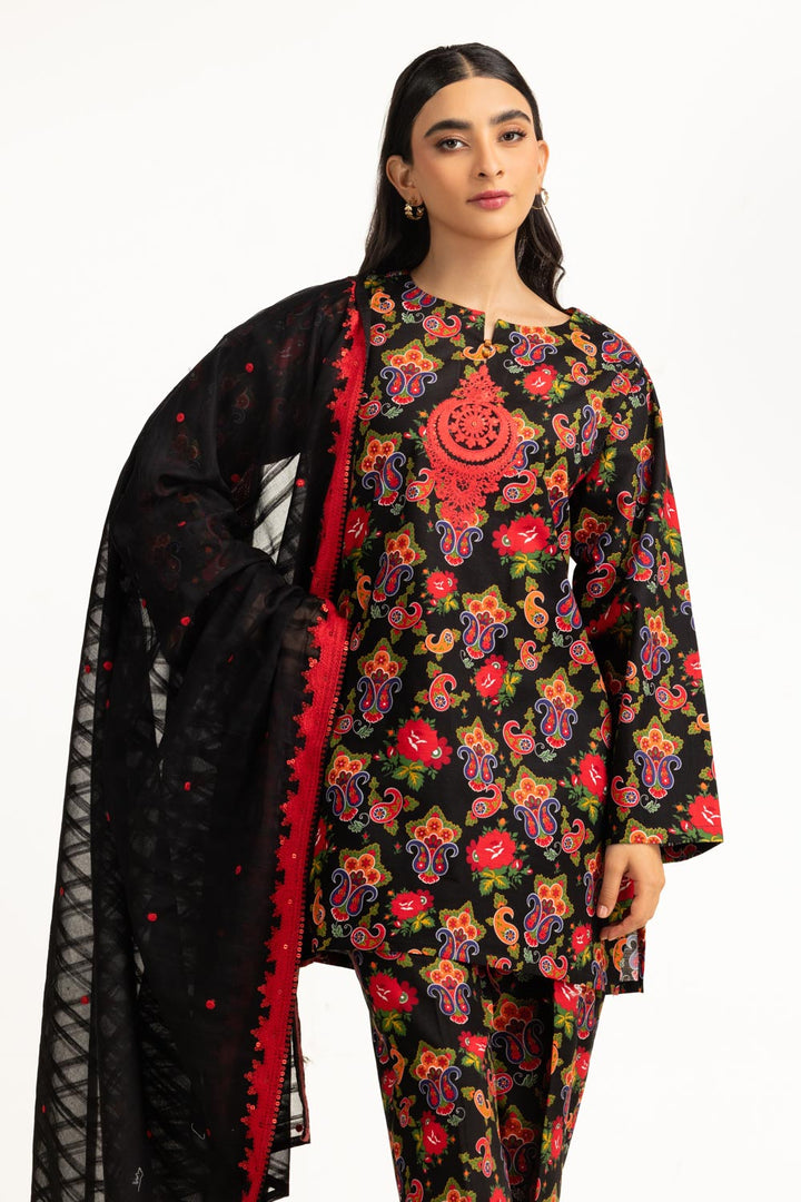 Khaddar Printed Black Stitched Suit - Gul Ahmed