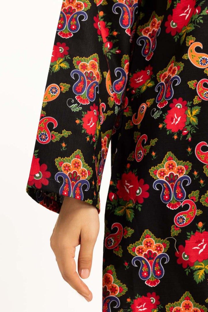 Khaddar Printed Black Stitched Suit - Gul Ahmed