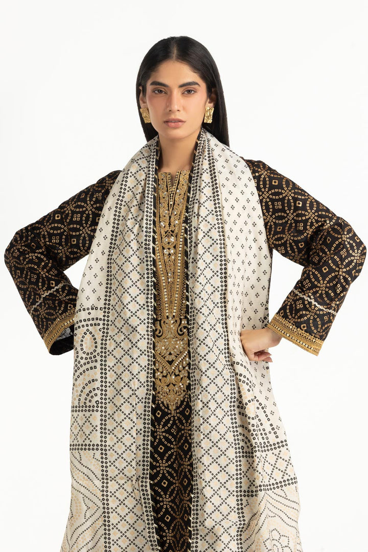 Gold Printed Lawn Black Stitched Suit - Gul Ahmed
